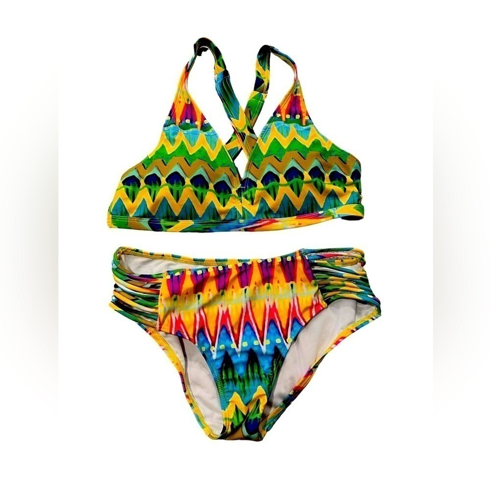 Vibrant Multicolored Bikini Crisscross Wide Adjustable Strap Top